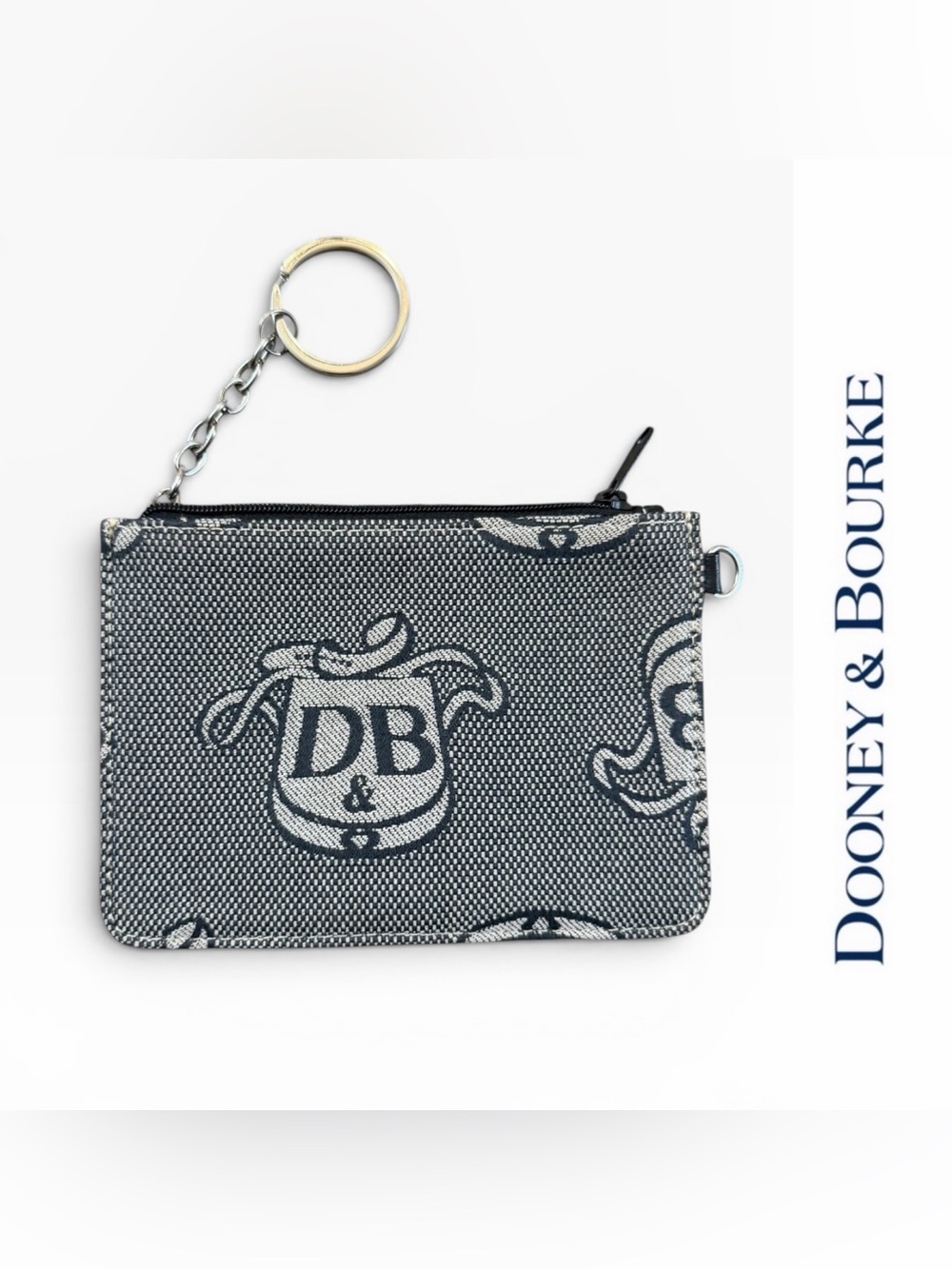 Dooney & Bourke MINI KEYCHAIN WRISTLET "Saddle Bag" GRAY CANVAS Zipper Close